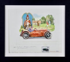1932 MG Midget Vintage Car and Golfers - Antique Automotive Stamp Series