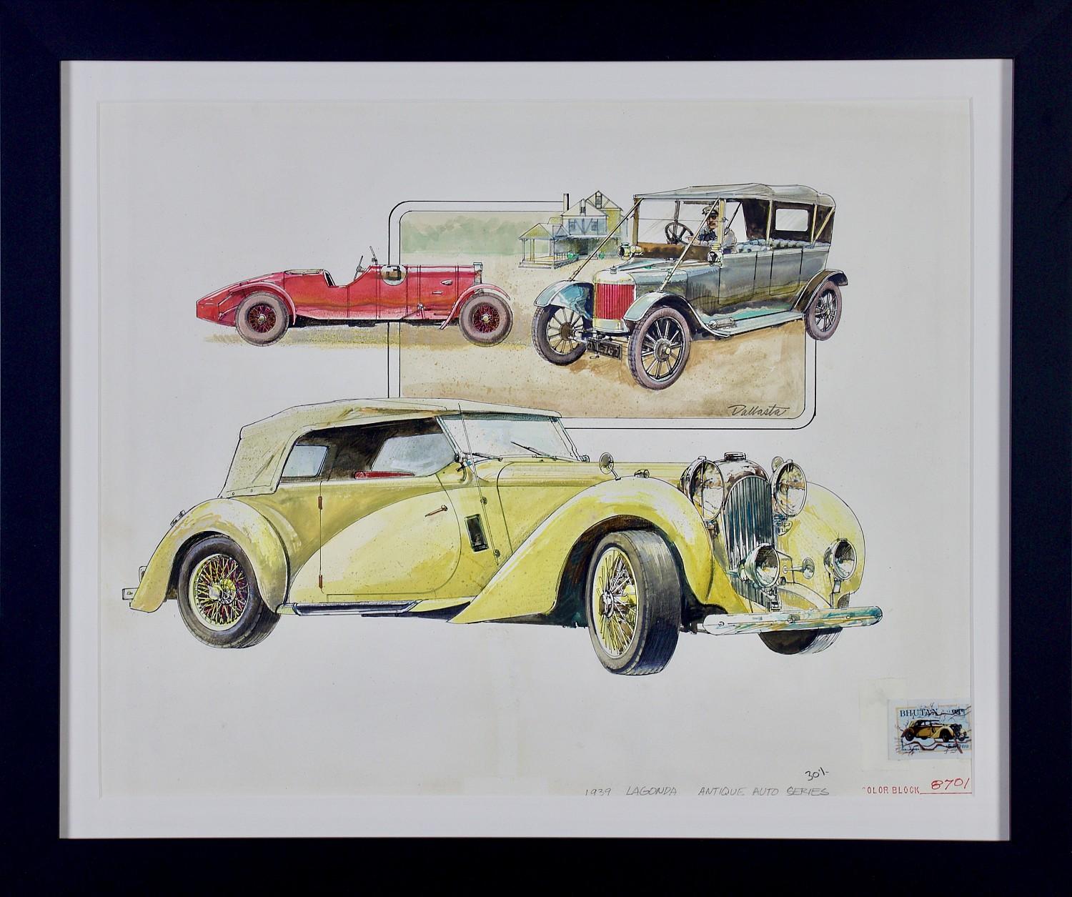 Coche de época Lagonda de 1939 - Ilustración de la serie de sellos de automóviles antiguos