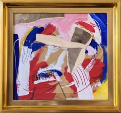 1976 Vintage Swedish Framed Figurative Mixed Media Painting - Abstract Collage