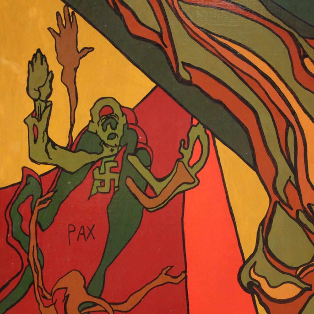 siglo XX Técnica mixta sobre lienzo Pintura religiosa surrealista Crucifixión en venta 7