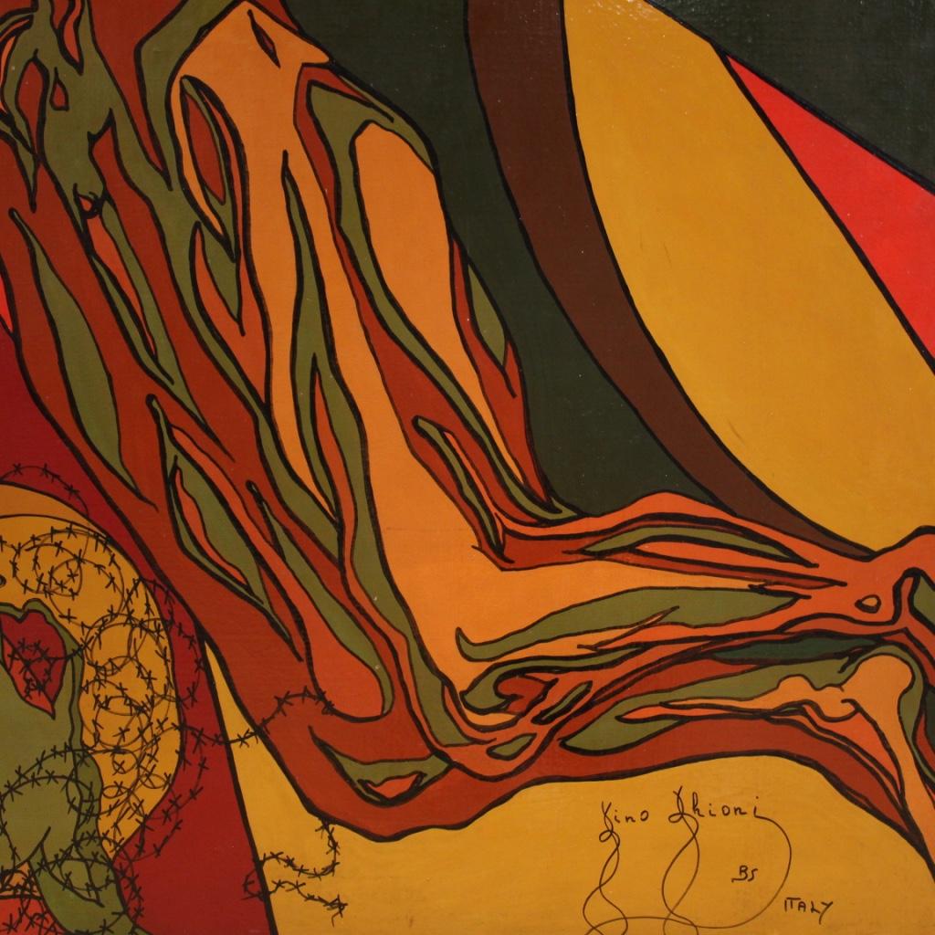 siglo XX Técnica mixta sobre lienzo Pintura religiosa surrealista Crucifixión en venta 9