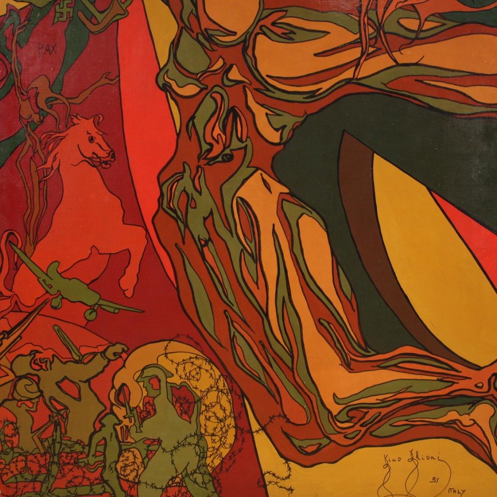 siglo XX Técnica mixta sobre lienzo Pintura religiosa surrealista Crucifixión en venta 2