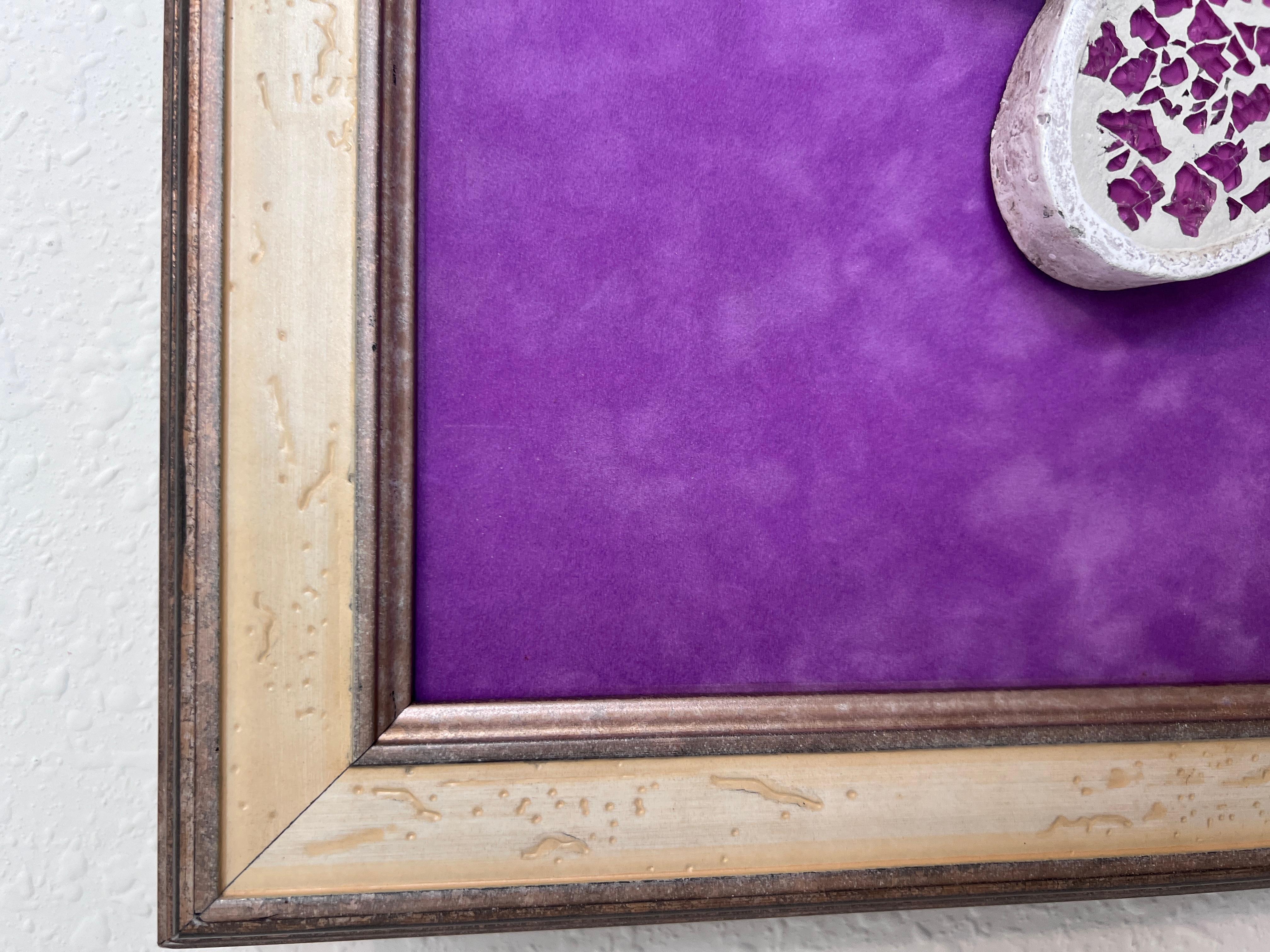Art mural 3D, fleur en mosaïque, œuvre d'art mixte, décor inspiré, art violet en vente 3