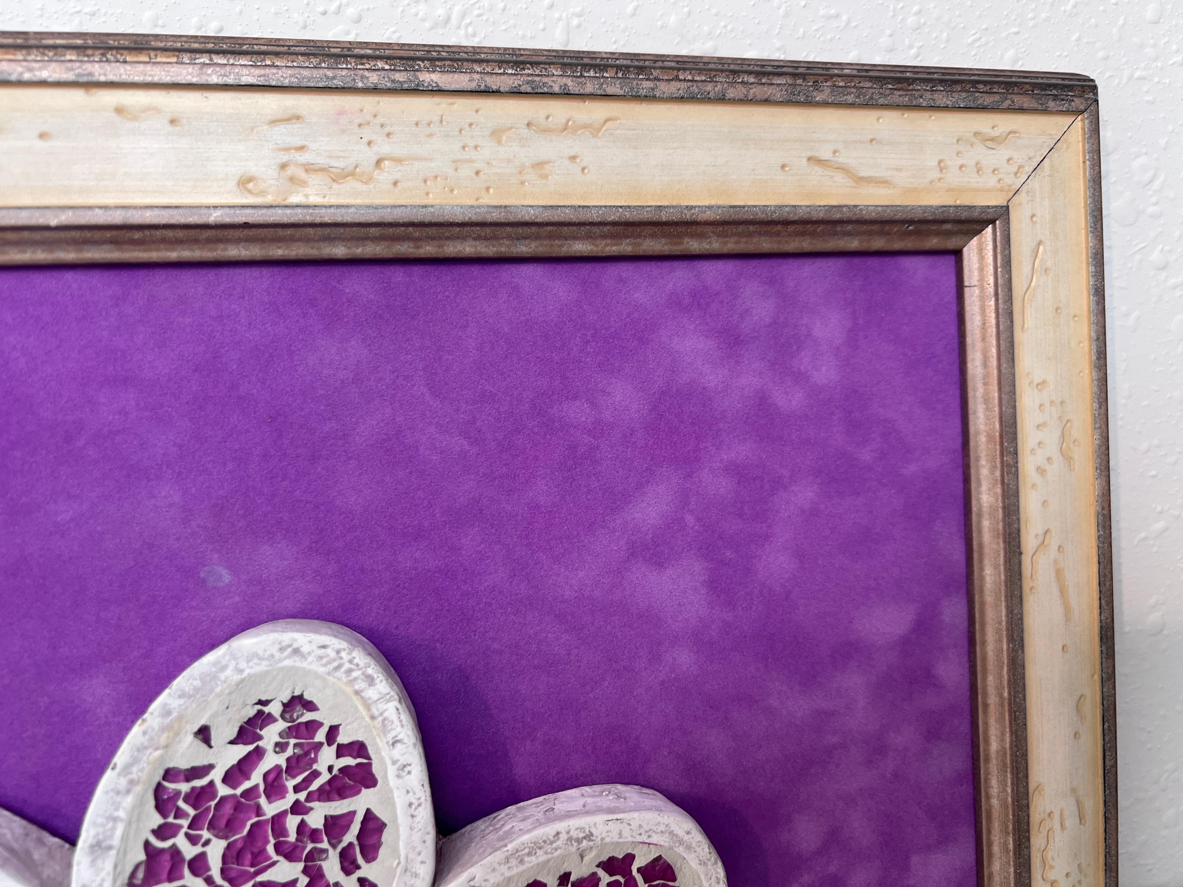 Art mural 3D, fleur en mosaïque, œuvre d'art mixte, décor inspiré, art violet en vente 5