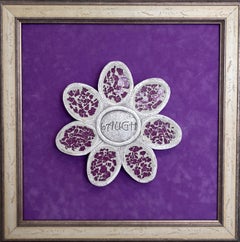 Arte mural 3D, flor de mosaico, obra de arte de técnica mixta, decoración inspiradora, arte morado