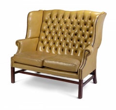 A Vintage Tanned Leather Chesterfield Buttoned Wingback Two Seat Sofa Armchair 