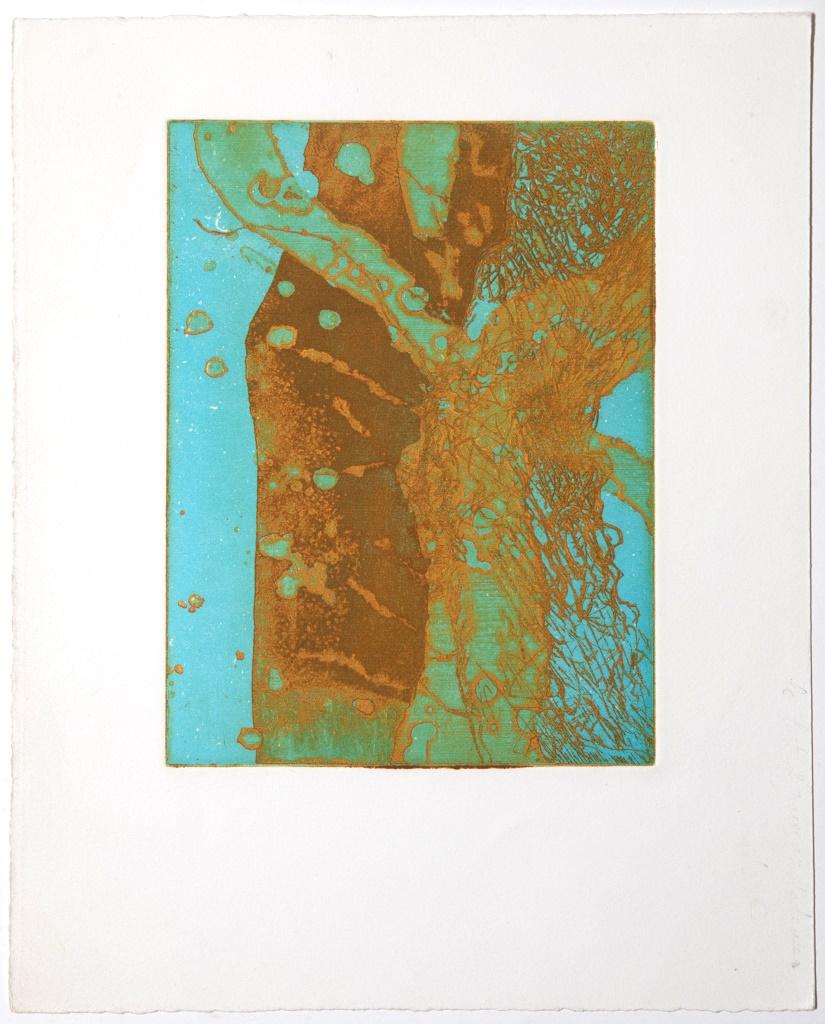 Composition abstraite - eau-forte originale sur papier en techniques mixtes - fin du 20ème siècle