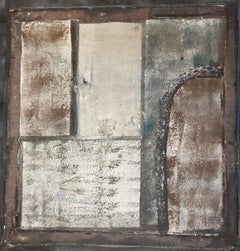 Abstract Geometric Mixed Media Painting, Acrylic on Canvas, 1980s