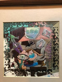 Abstract Needlepoint Textile Collage Woven Wall Hanging