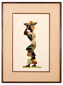Femme papillon africaine - Collage vintage réalisé avec de vrais papillons - années 1950