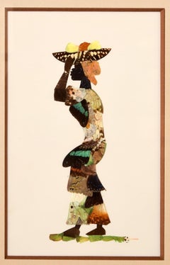 Femme papillon africaine - Collage vintage réalisé avec de vrais papillons - années 1950