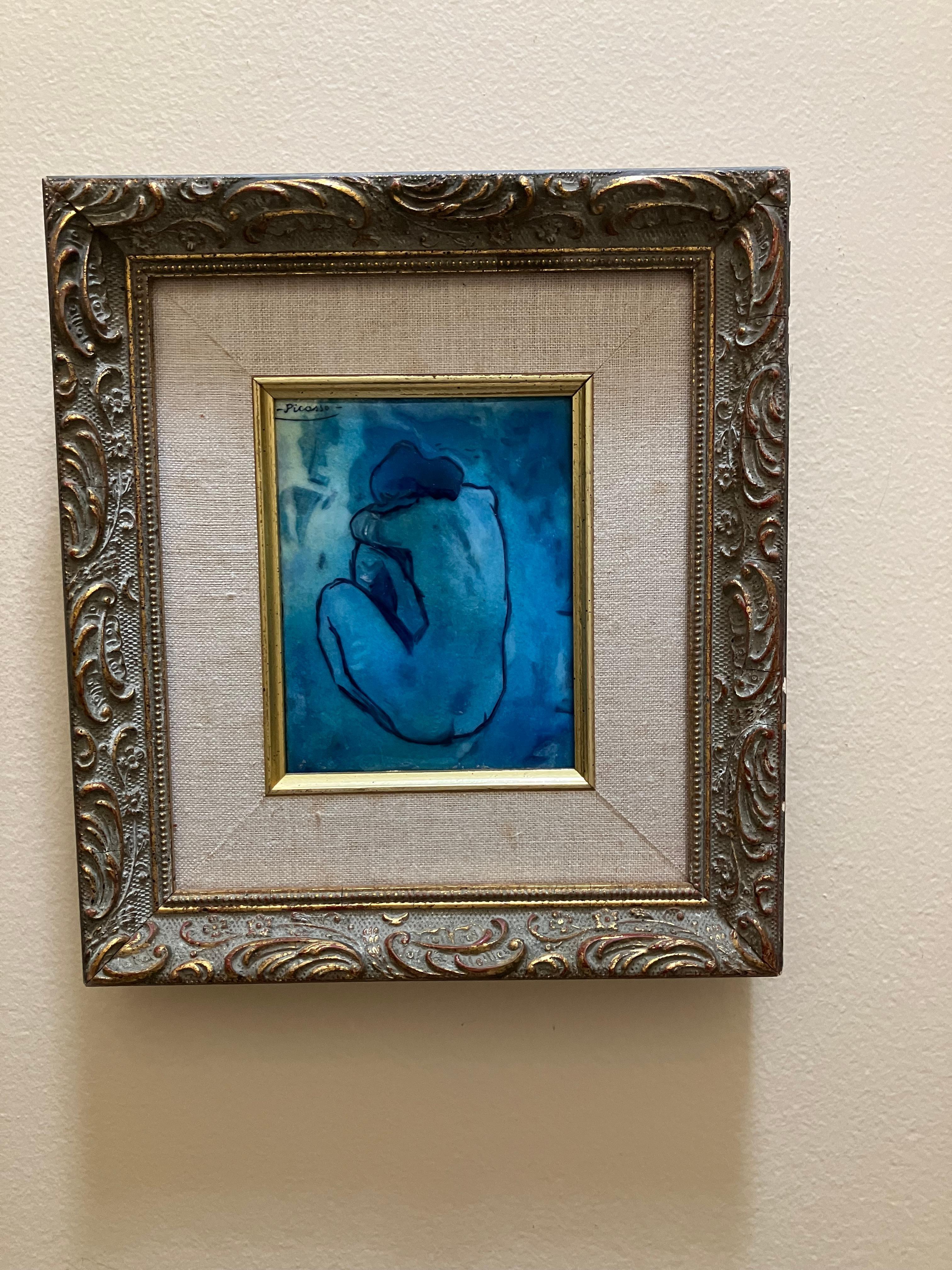 Paire de fabuleuses reproductions de tableaux de deux maîtres en émail sur argent datant du milieu du siècle dernier. Les tableaux s'inspirent du nu bleu de Picasso et de l'œuvre d'art de l'artiste.  un tableau de fleurs de Raoul Dufy. Chaque pièce