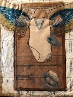 Angel Wings Mixed Media Collage Painting Assemblage Piece Stitched and Sewn