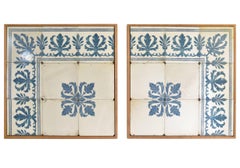Antique Blue and White Portuguese Tiles Framed in Modern Wood Frames