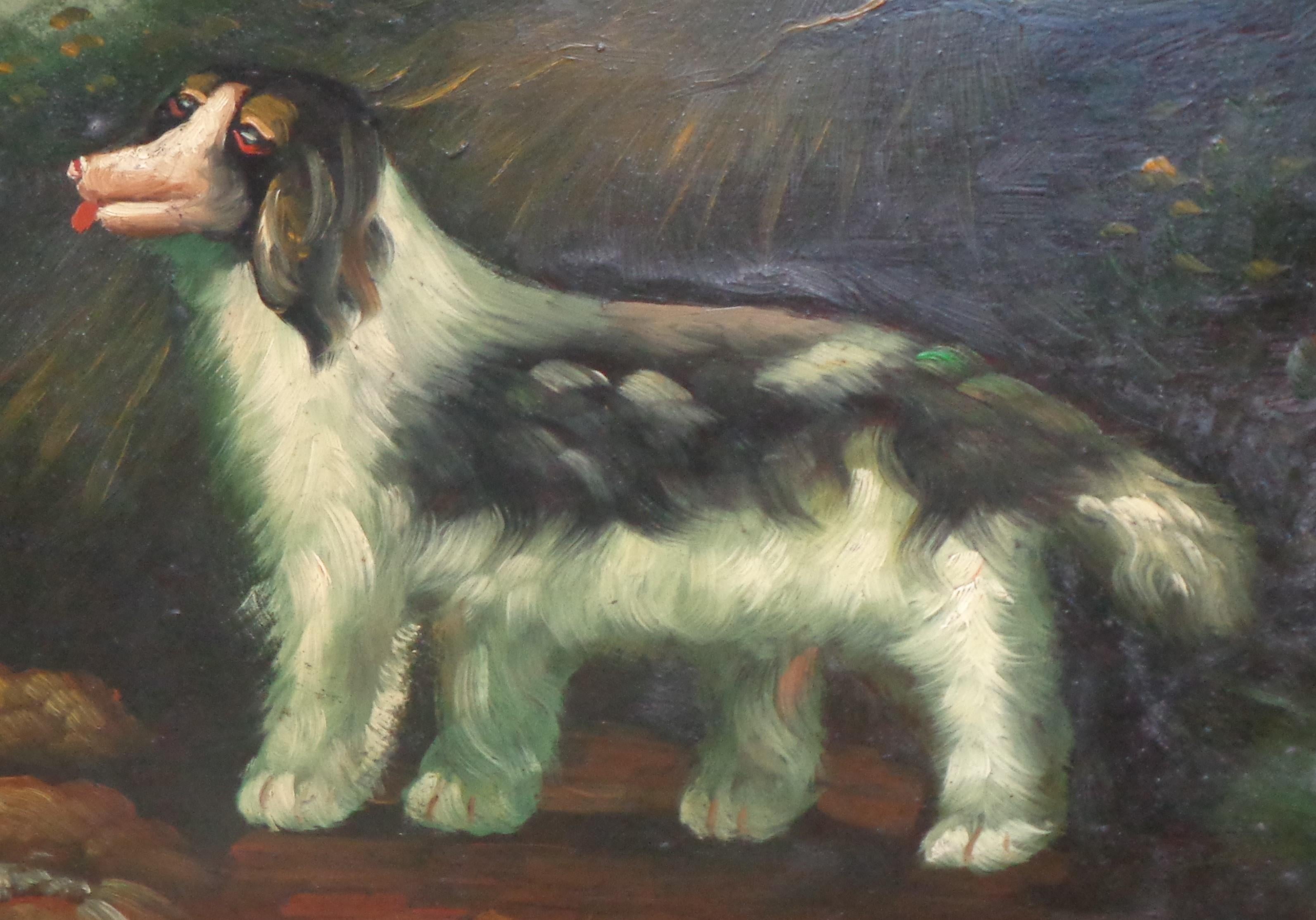 Voici un ancien plateau à chien en bois peint dans un style primitif représentant un chien dans une scène boisée avec un ruisseau. J'ai acheté ce produit il y a des années et je n'ai pas d'autres informations que celles qui me paraissent évidentes.