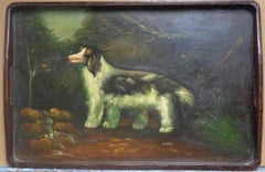 Antique Primitive Painted Wooden Serving Dog Tray Outdoor Scene