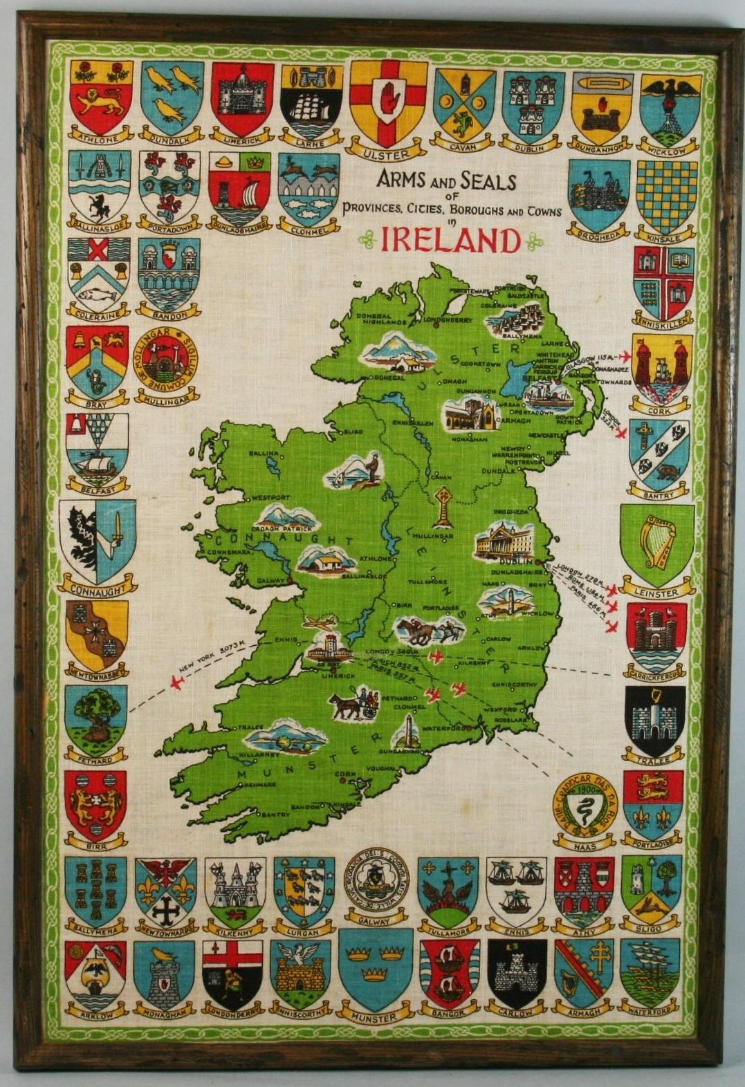 Arms And Seals of Cities in Ireland Landscape On Linen - Mixed Media Art by Unknown
