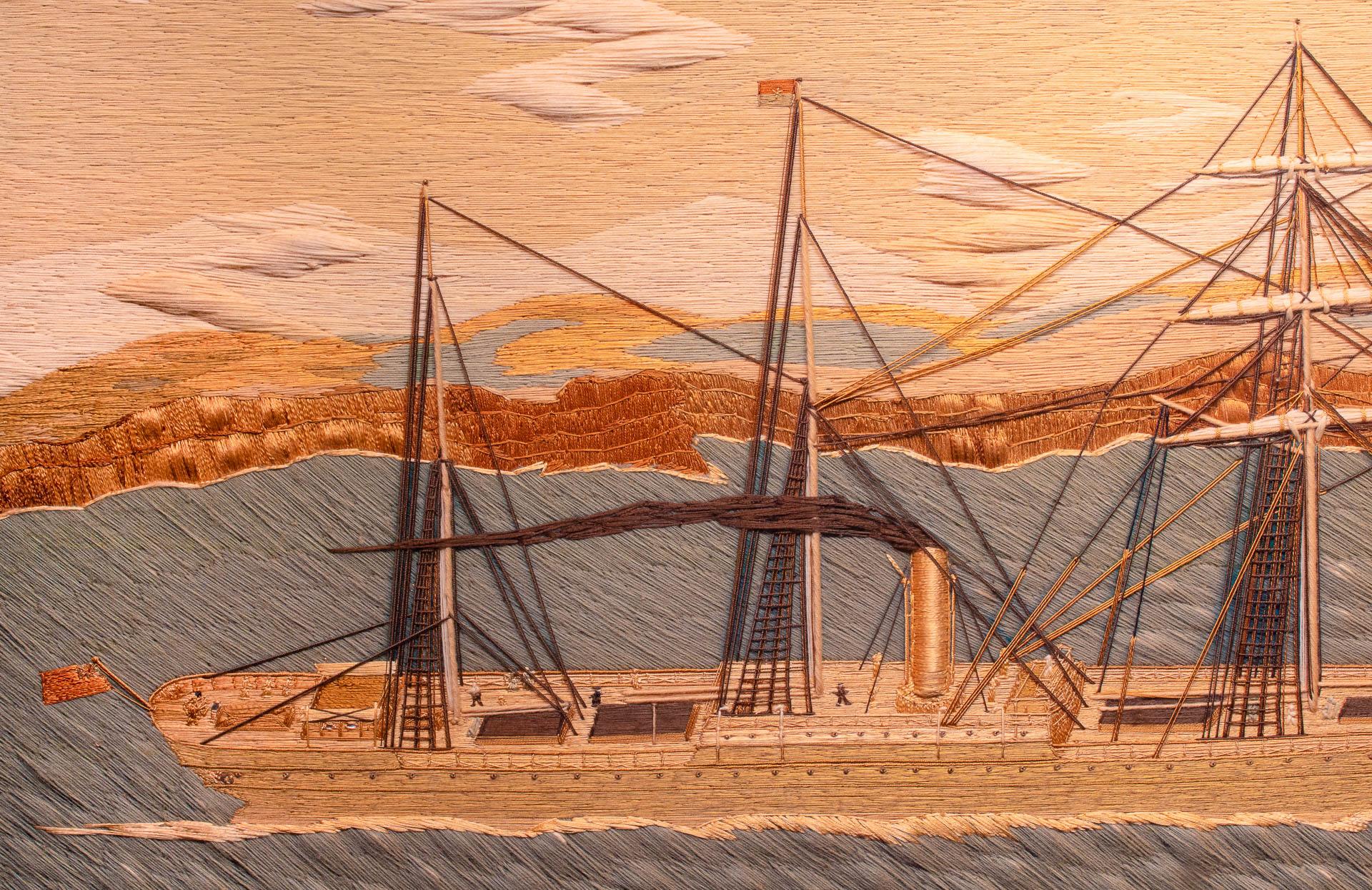 Orgulloso transatlántico de la Aberdeen White Star Line, el AUSTRALASIAN transportó emigrantes y pasajeros de primera clase a Australia y al sur de Asia a finales de los años 1880 y 1890. Este colorido cuadro de lana de época representa al barco a