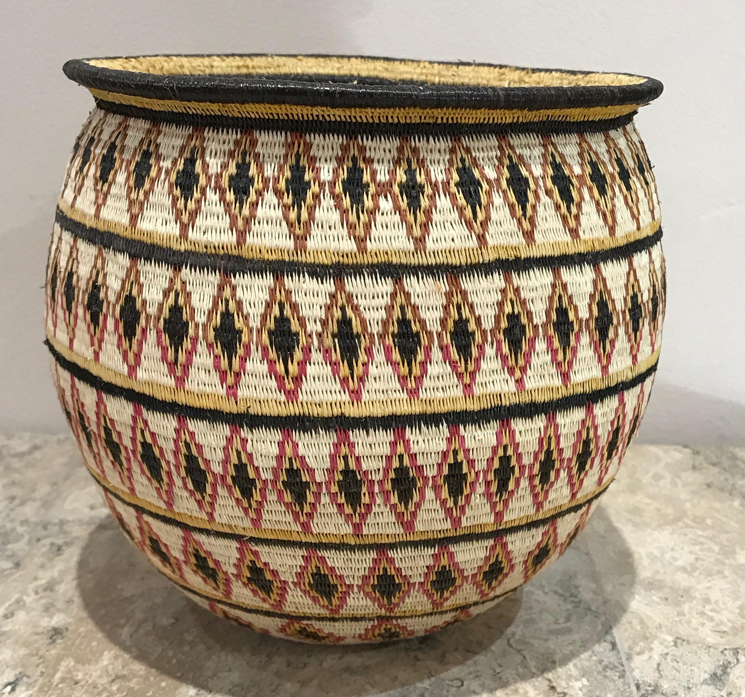 Basket, Wounaan Tribe Panama Darien Rainforest, gold, black, red, white  - Mixed Media Art by Unknown