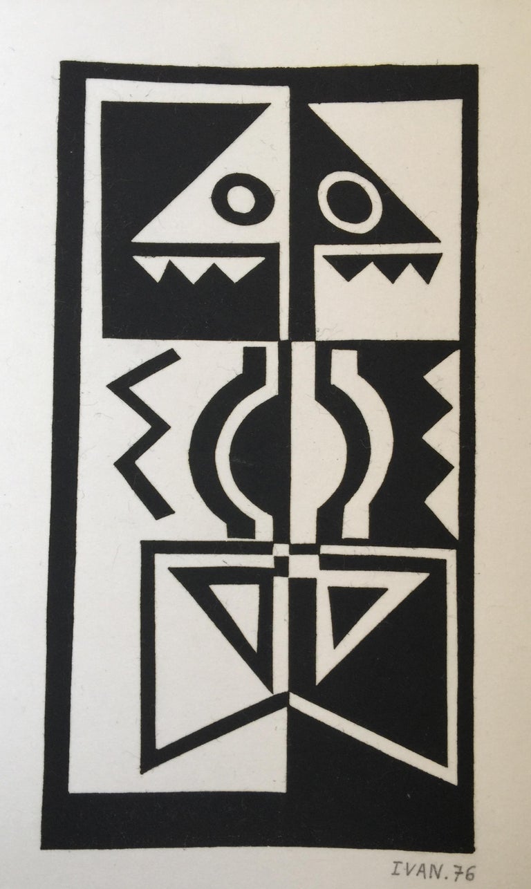 Unknown Black And White 3 By Ivan Vintage Abstract Mixed Media On Paper Painting For Sale At 1stdibs
