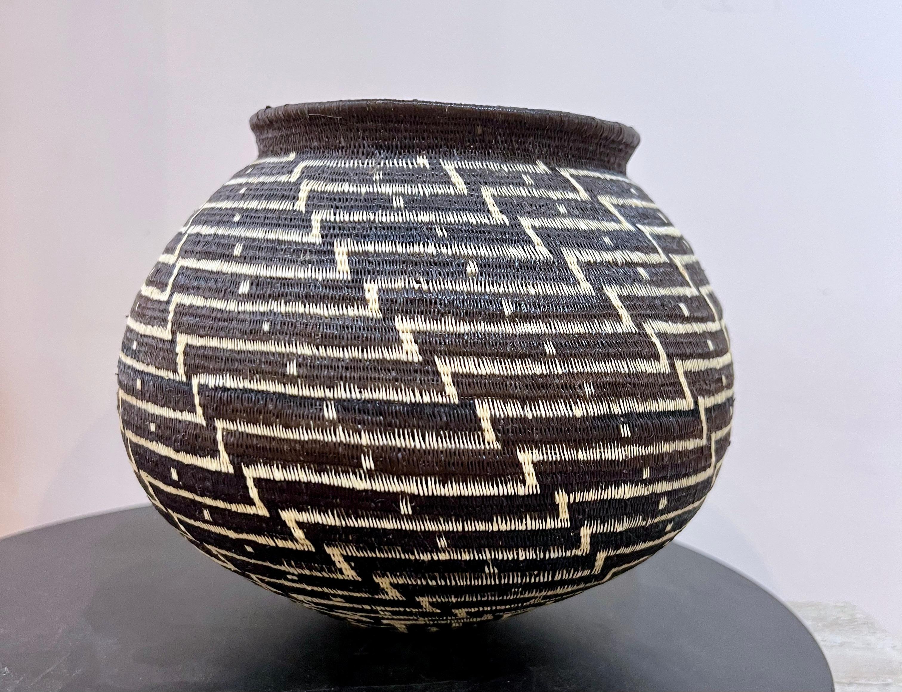 Black and White Geometric Basket, Panama, Rainforest, Wounaan Tribe, Contemporary