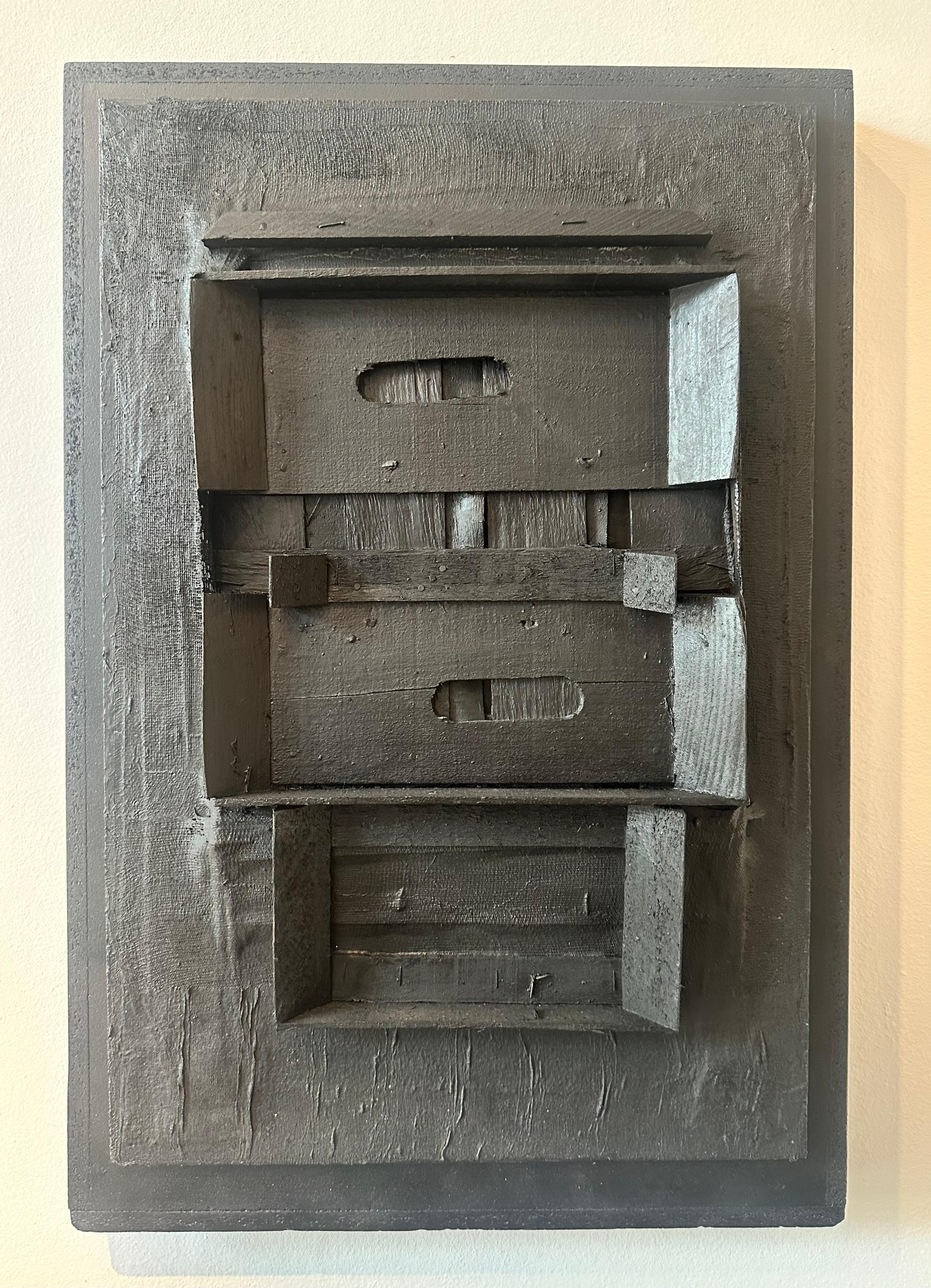 Black Wooden Assemblage, 1951, A Mid-century Post-war Abstract Relief Sculpture - Painting by Unknown