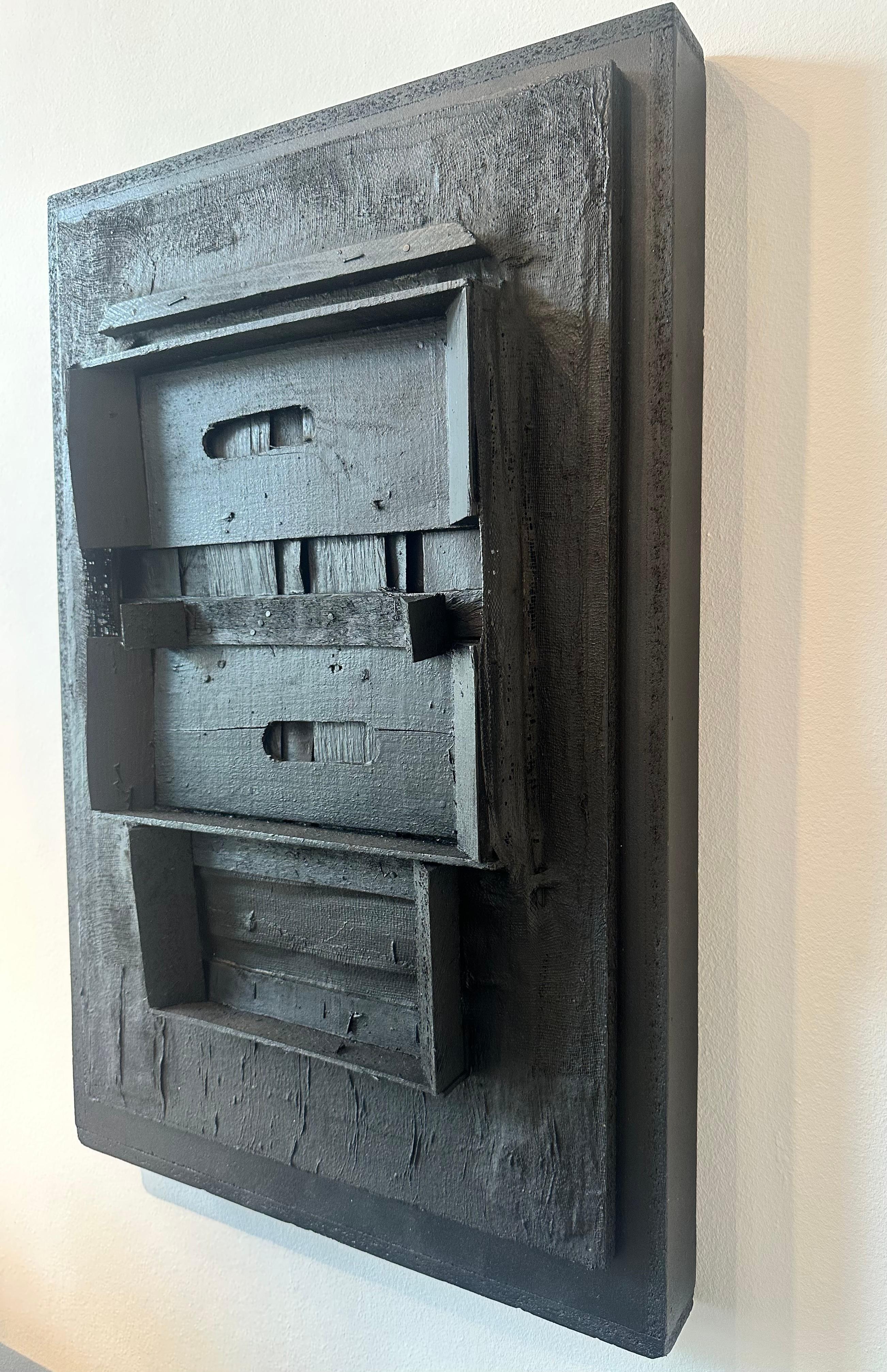 Black Wooden Assemblage, 1951, A Mid-century Post-war Abstract Relief Sculpture - Post-War Painting by Unknown