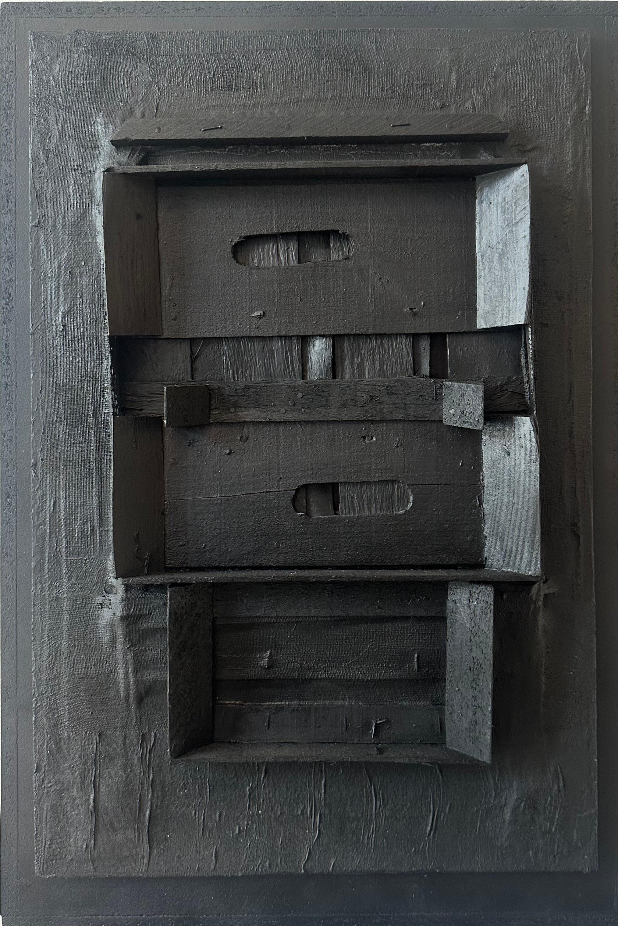 Unknown Abstract Painting - Black Wooden Assemblage, 1951, A Mid-century Post-war Abstract Relief Sculpture