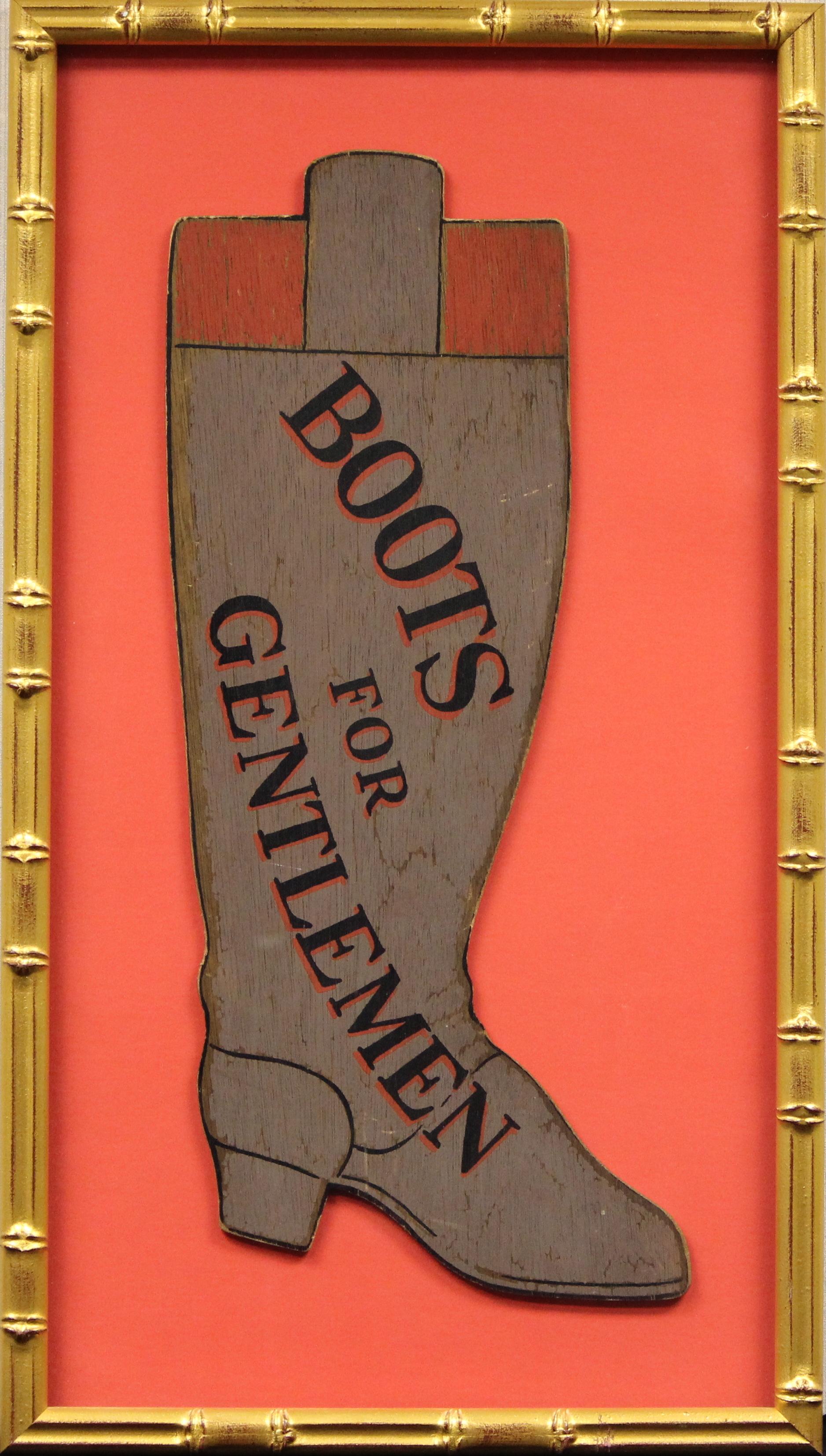 „Boots For Gentlemen“ Holz- Advert-Schild – Mixed Media Art von Unknown