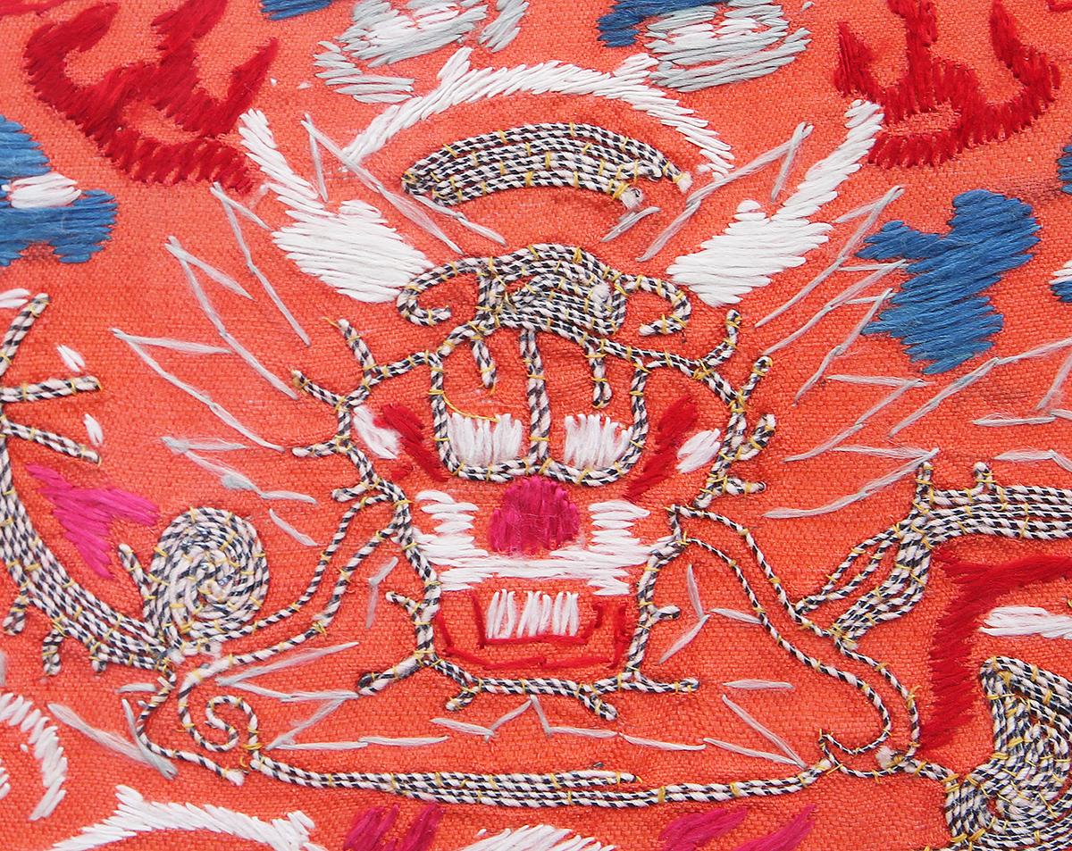 Bright Orange East Asian Abstract Embroidery of the Chinese Imperial Dragon 1