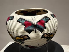 Butterfly Basket, coil method, Panama, Darien Rainforest, Wounaan Tribe, white
