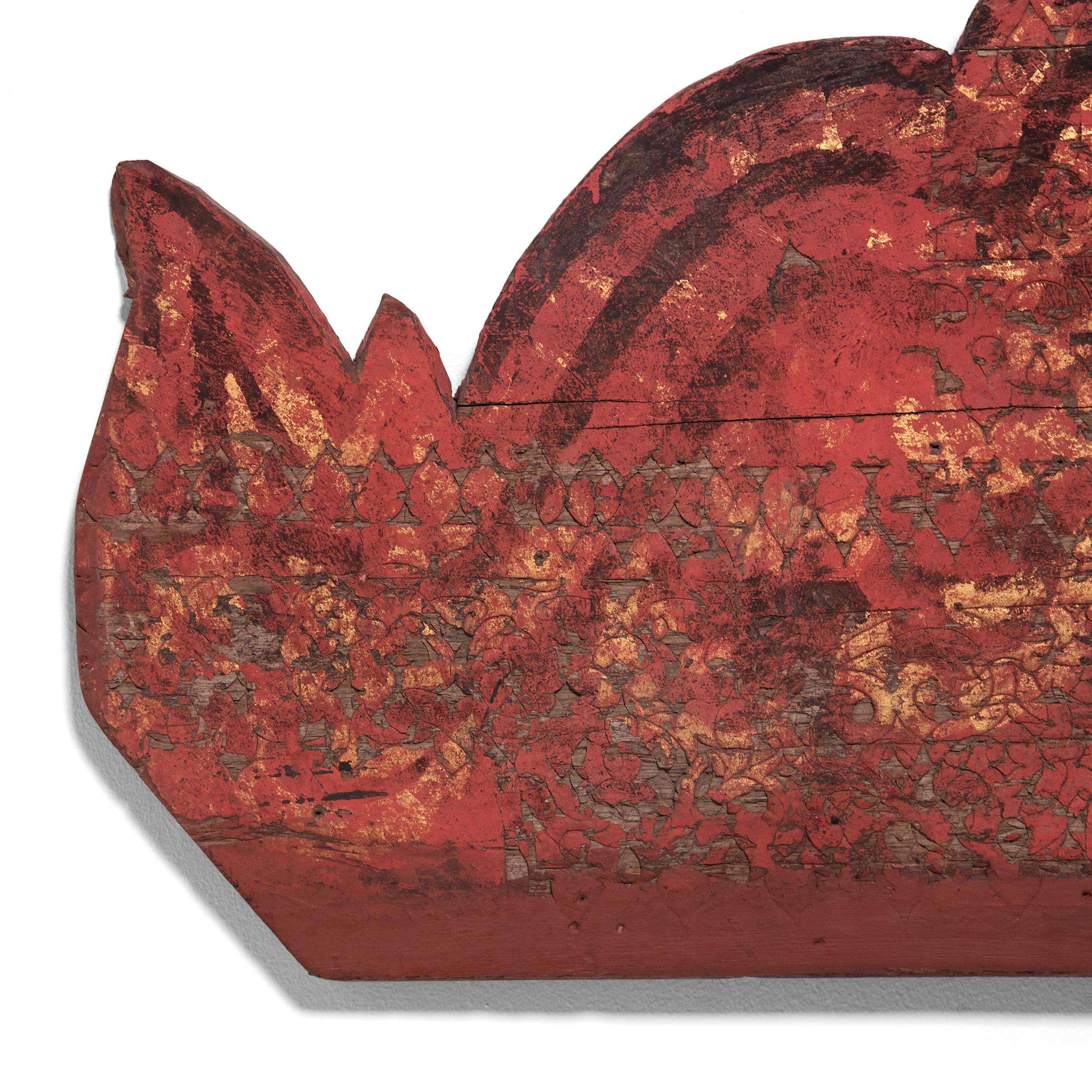 Fragment d'architecture en laque rouge, vers 1850 - Abstrait Mixed Media Art par Unknown