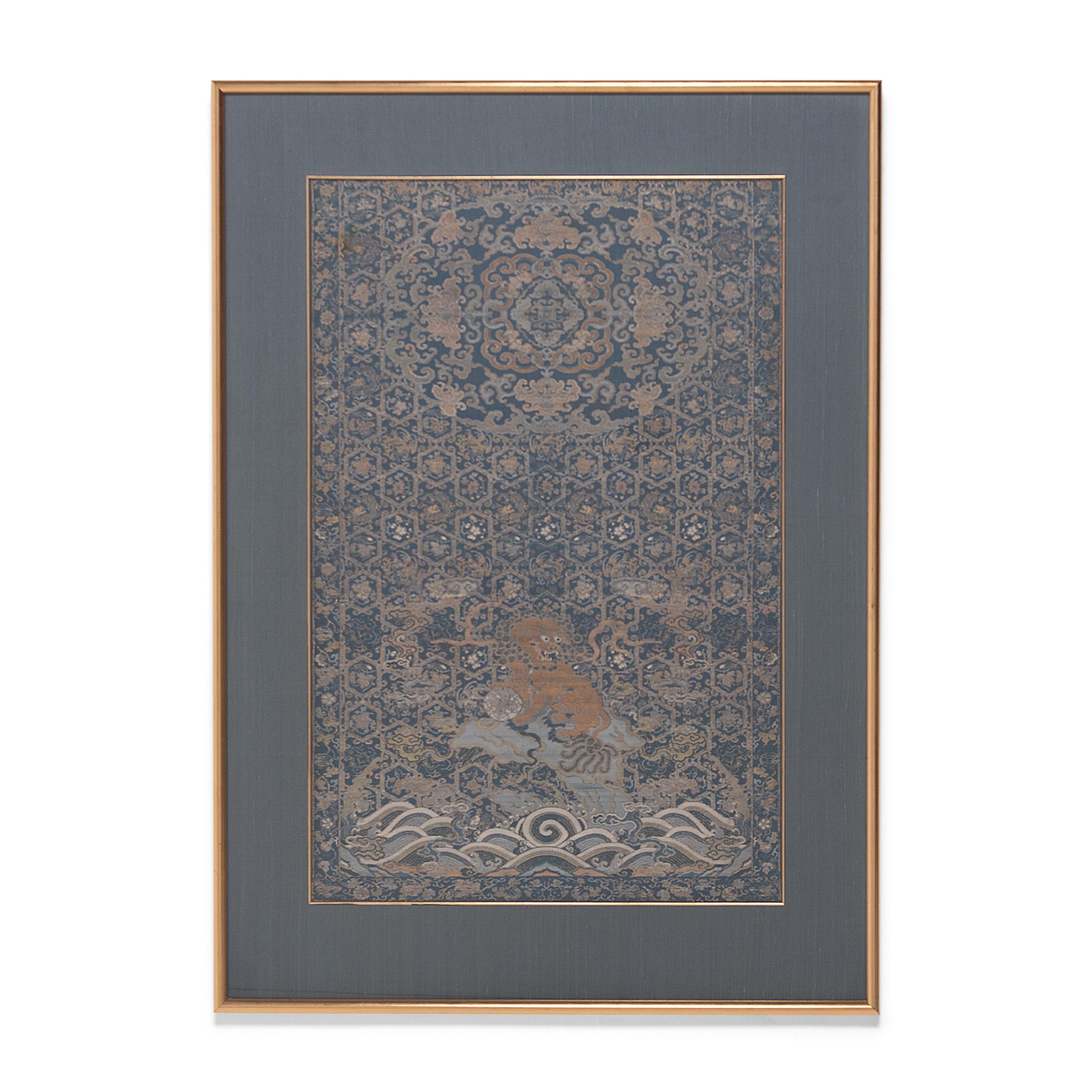 Qing-Dynasty Silk Brocade Chair Panel with Fu Lion