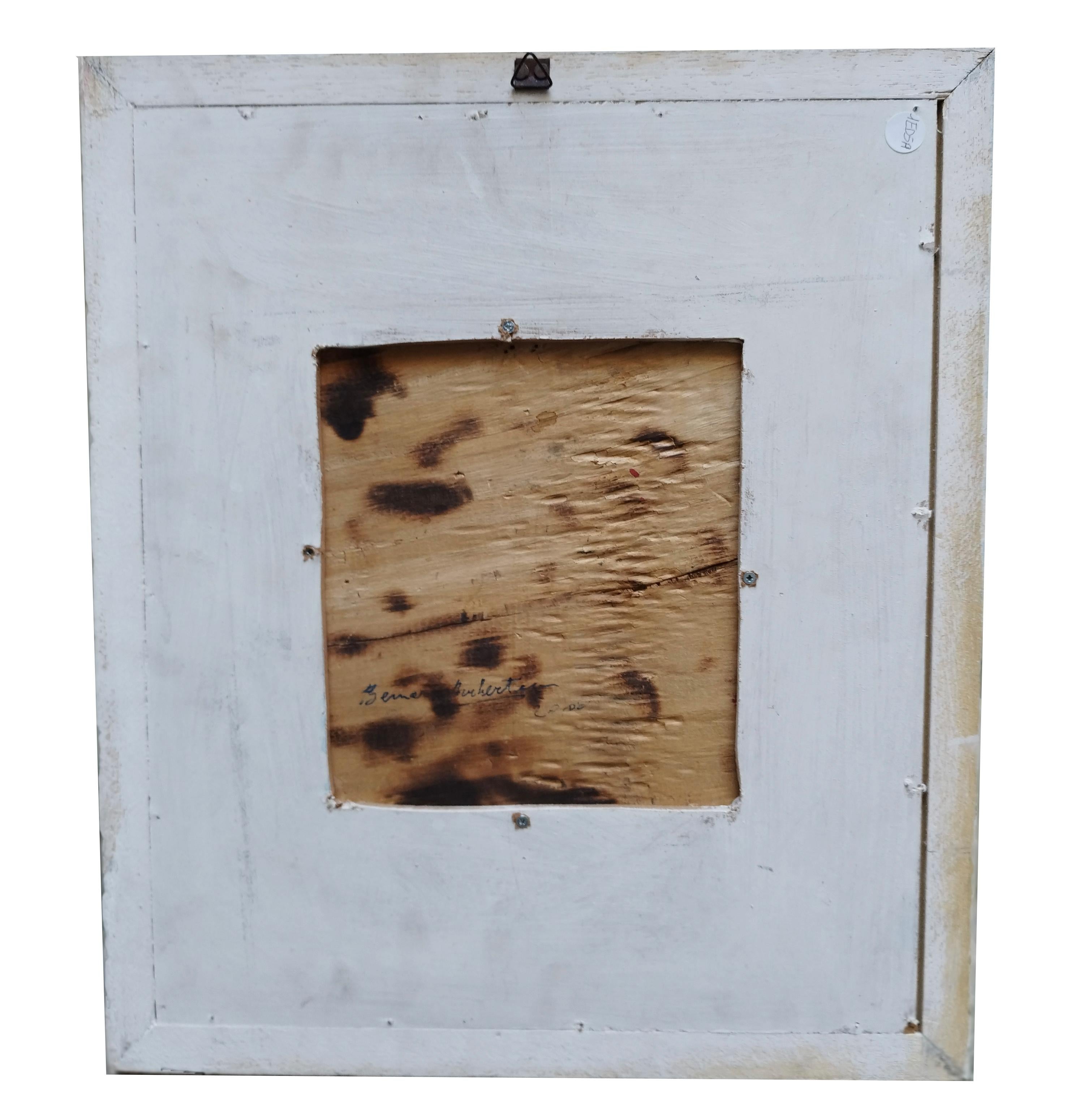Nails on painted wooden board by unknown artist inspired by Bernard Aubertin. W/frame