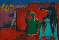 Christian Julia (1921-1991) - Média mixte du milieu du XXe siècle, Baigneurs à la plage