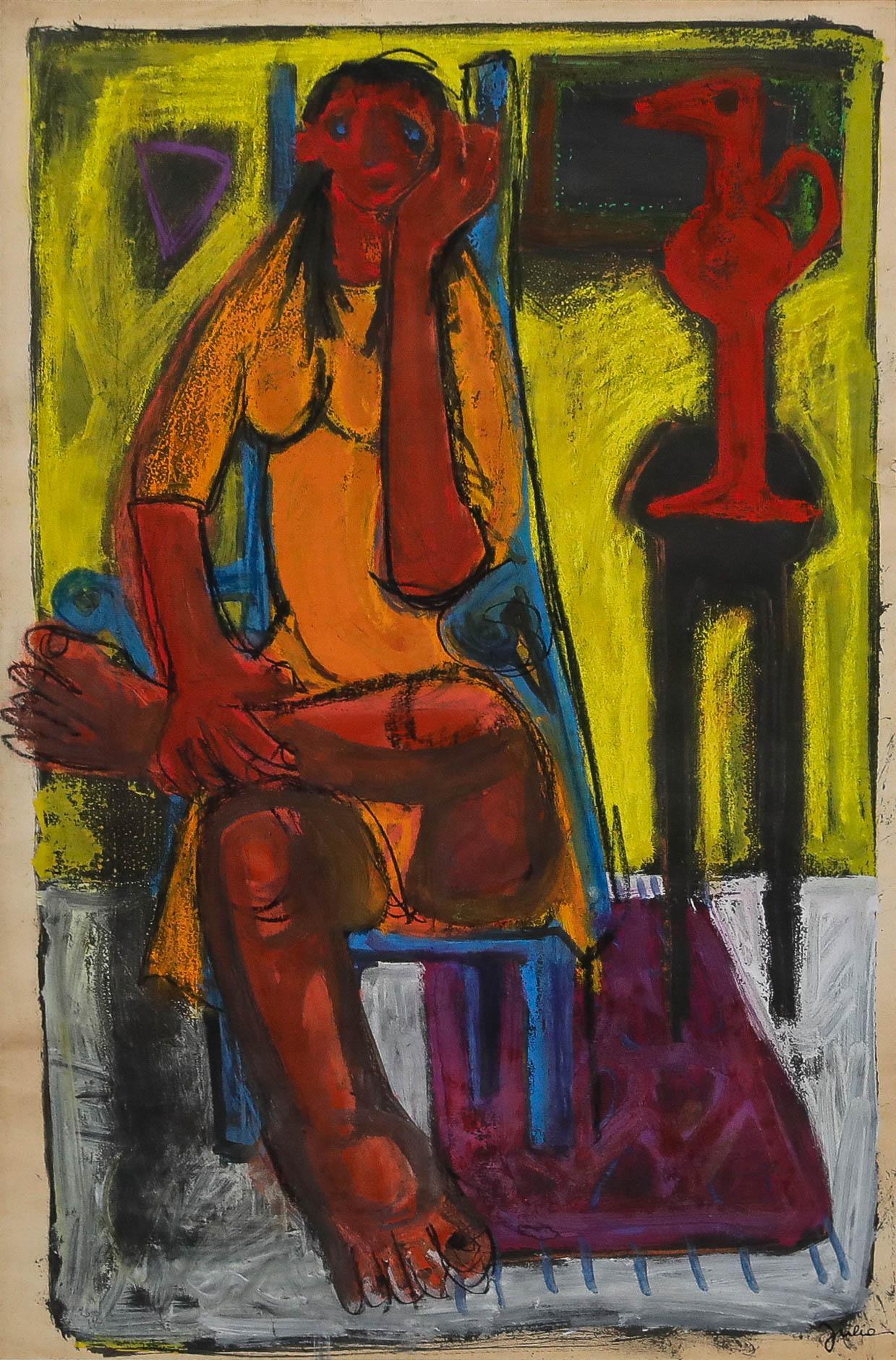 Une étude de portrait lumineuse de l'artiste Christian Julia (1921-1991). Signé en bas à droite. Bien présenté dans un cadre en bois mince. Sur le papier. Taille de l'image : 71,5 x 47 cm.