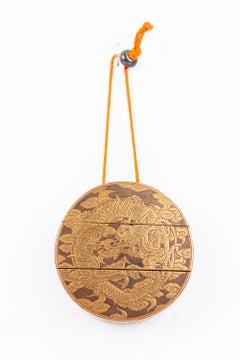 Antique Circular Inro, Lacquerware, Early 19th Century, Dragon Motif, Tamaki-e, Shippo