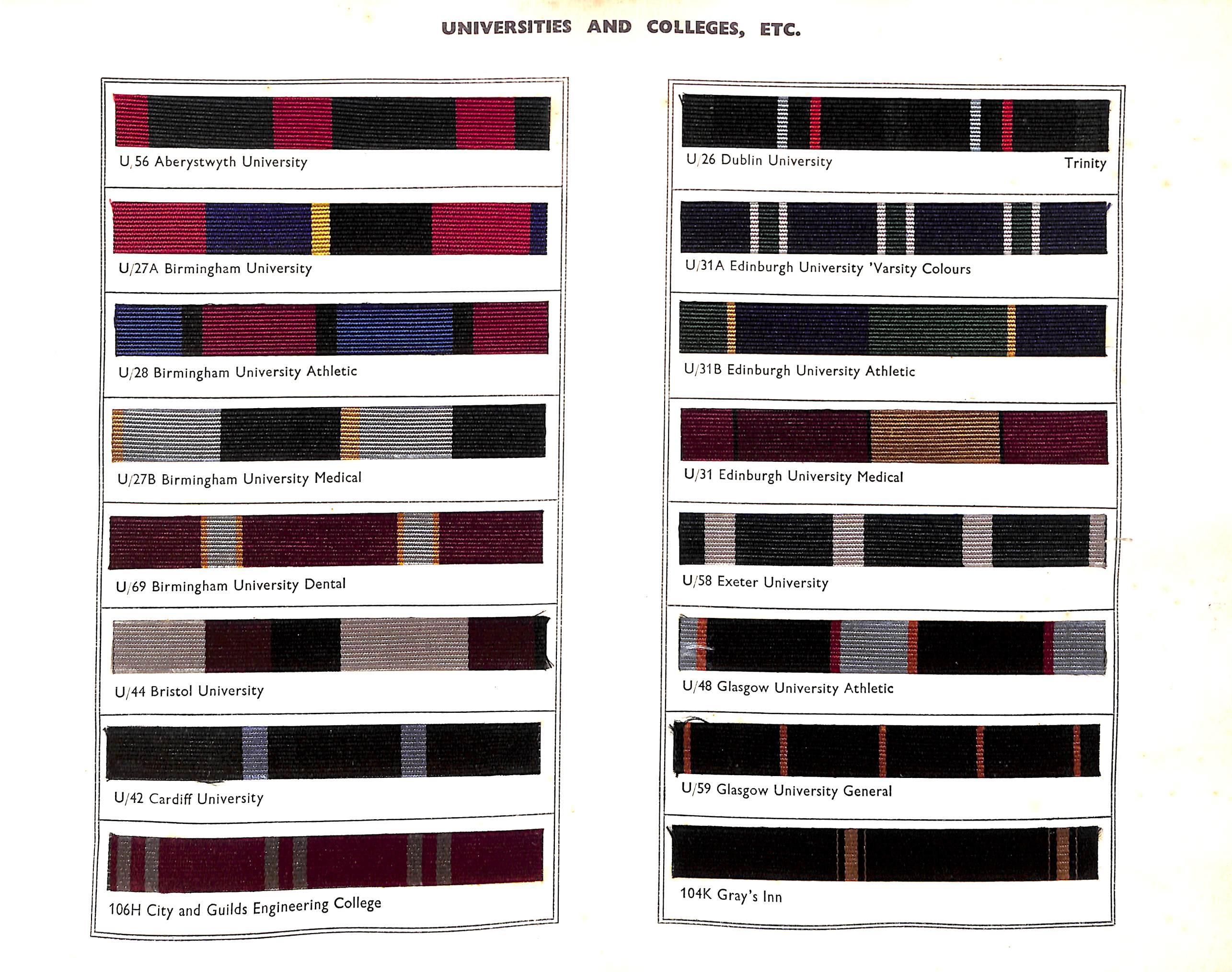 Club Colours Old Boys, University, Club And Regimental Colours Pattern Book 1956 7