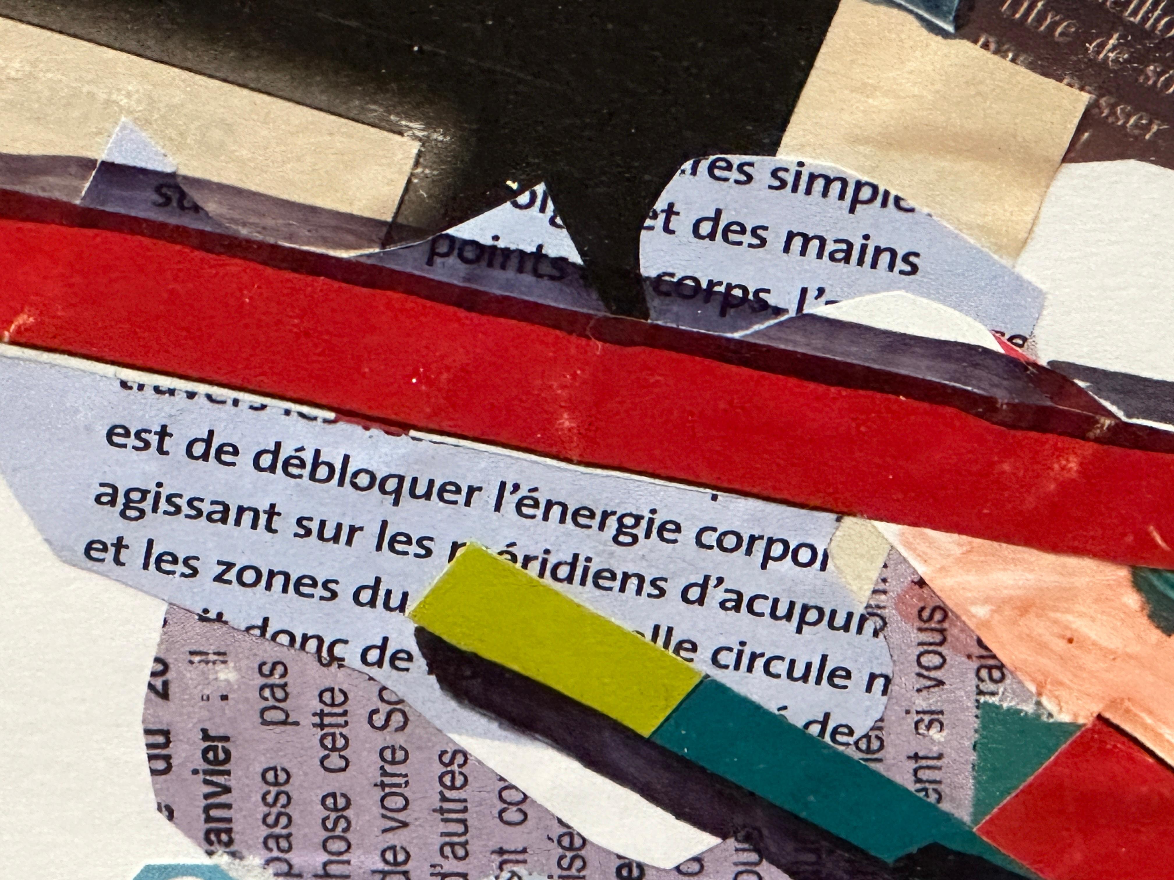 Colorful French Abstract Mixed-Media Collage For Sale 3