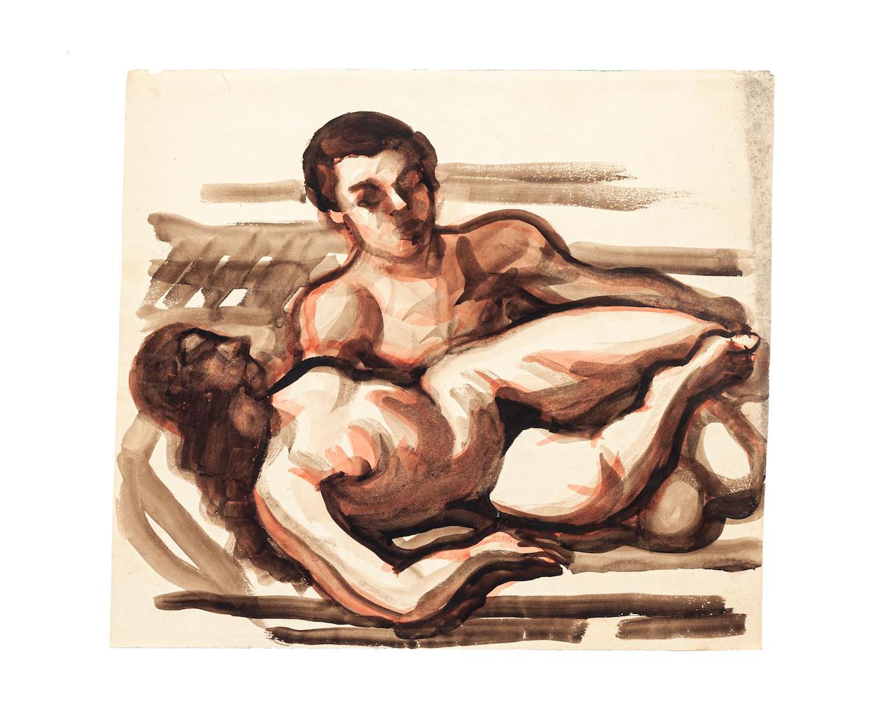 Paar - Zeichnung in Mischtechnik - 20. Jahrhundert – Mixed Media Art von Unknown