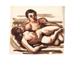 Couple - Dessin en techniques mixtes - 20ème siècle