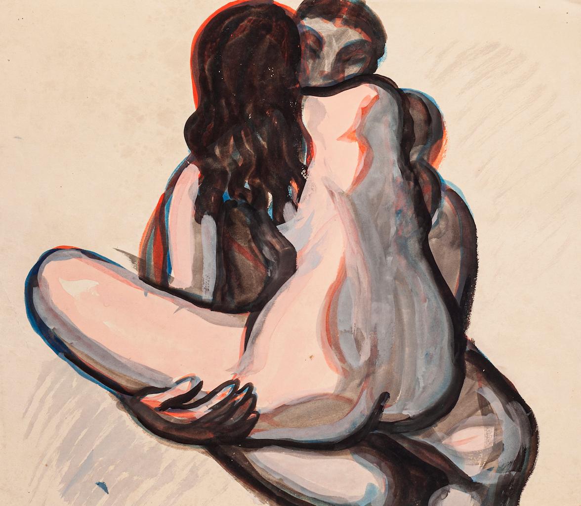 Unknown Nude - Couple - Original Watercolor - 1950 ca.
