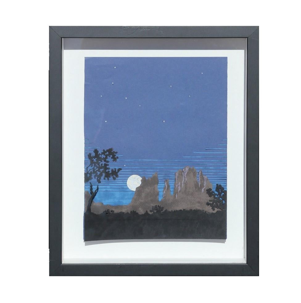 Paysage de nuit en papier découpé Désert Arizona / Nouveau-Mexique