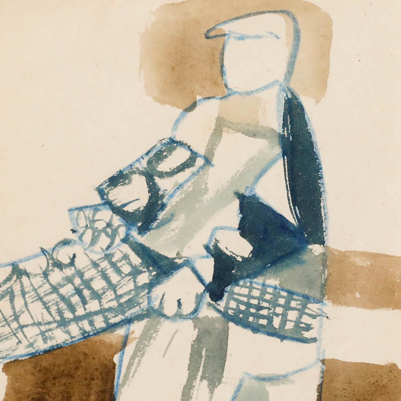 Ed Dukkers (1923-1996) - 20th Century Mixed Media, Abstract Figure For Sale 2