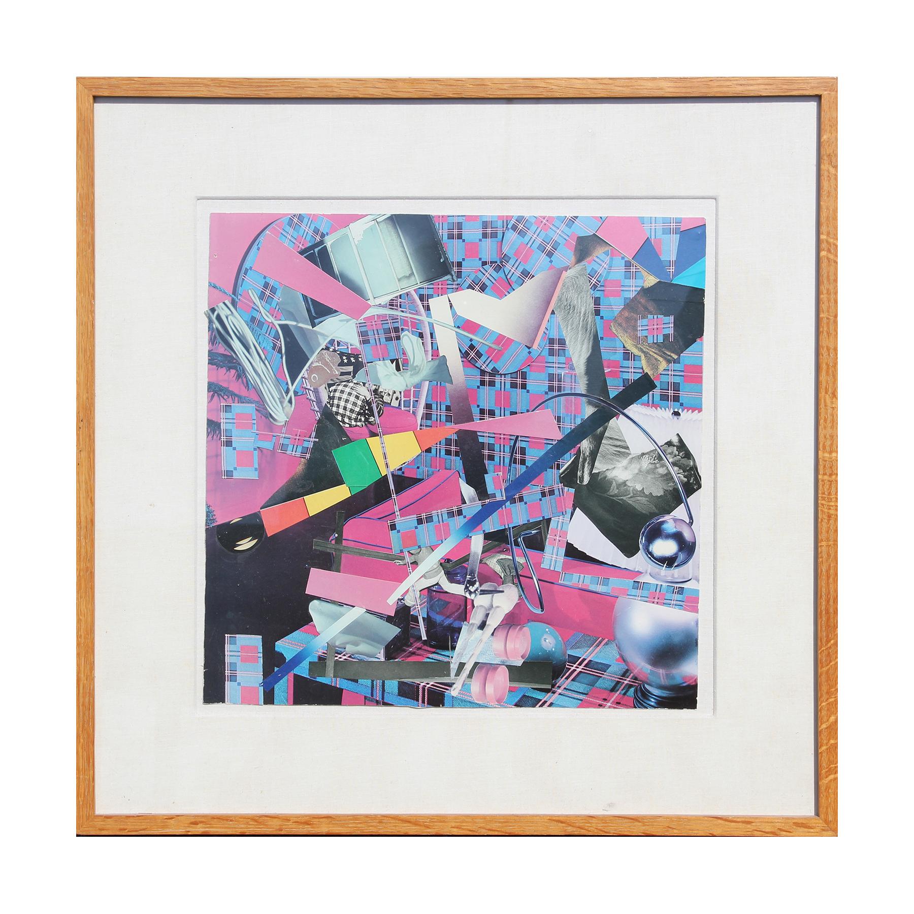 ""Exact Folly"" Abstrakte geometrische moderne Collage in Blau und Lila – Mixed Media Art von Unknown