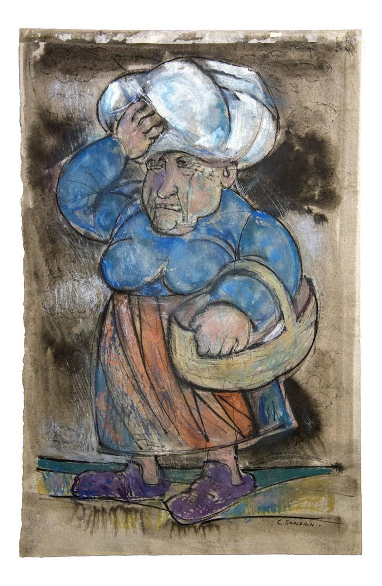 Figure - Original Mixed Media signed "Sandrin" - Early 20th Century - Mixed Media Art by Unknown