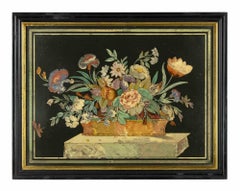 Antique Flower -  Painting in Scagliola - 19th Century