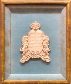 Framed Antique Judaica Plaster Ten Commandments Hebrew Sculpture Plaque