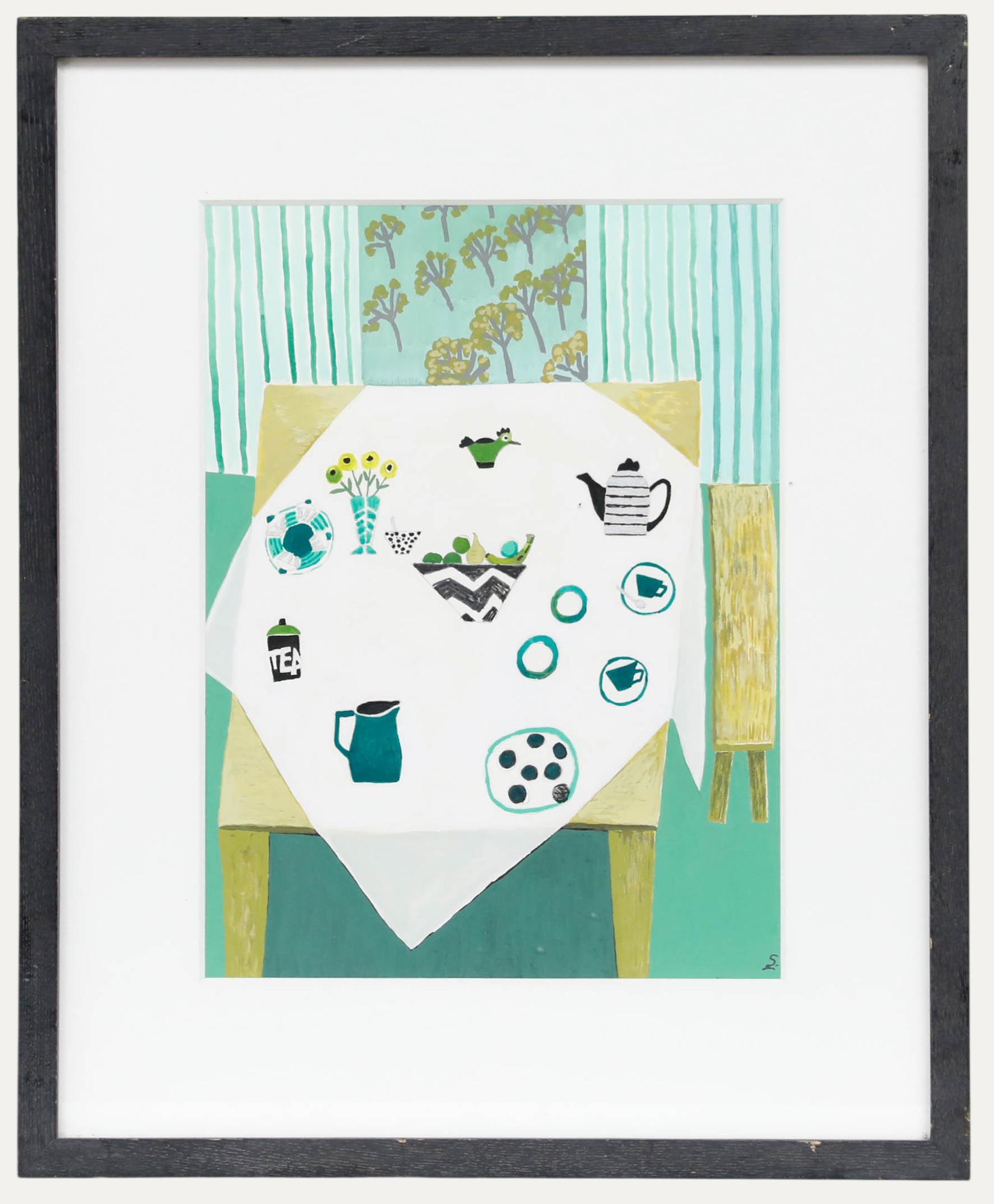 Framed Contemporary Mixed Media - The Green Room - Mixed Media Art by Unknown