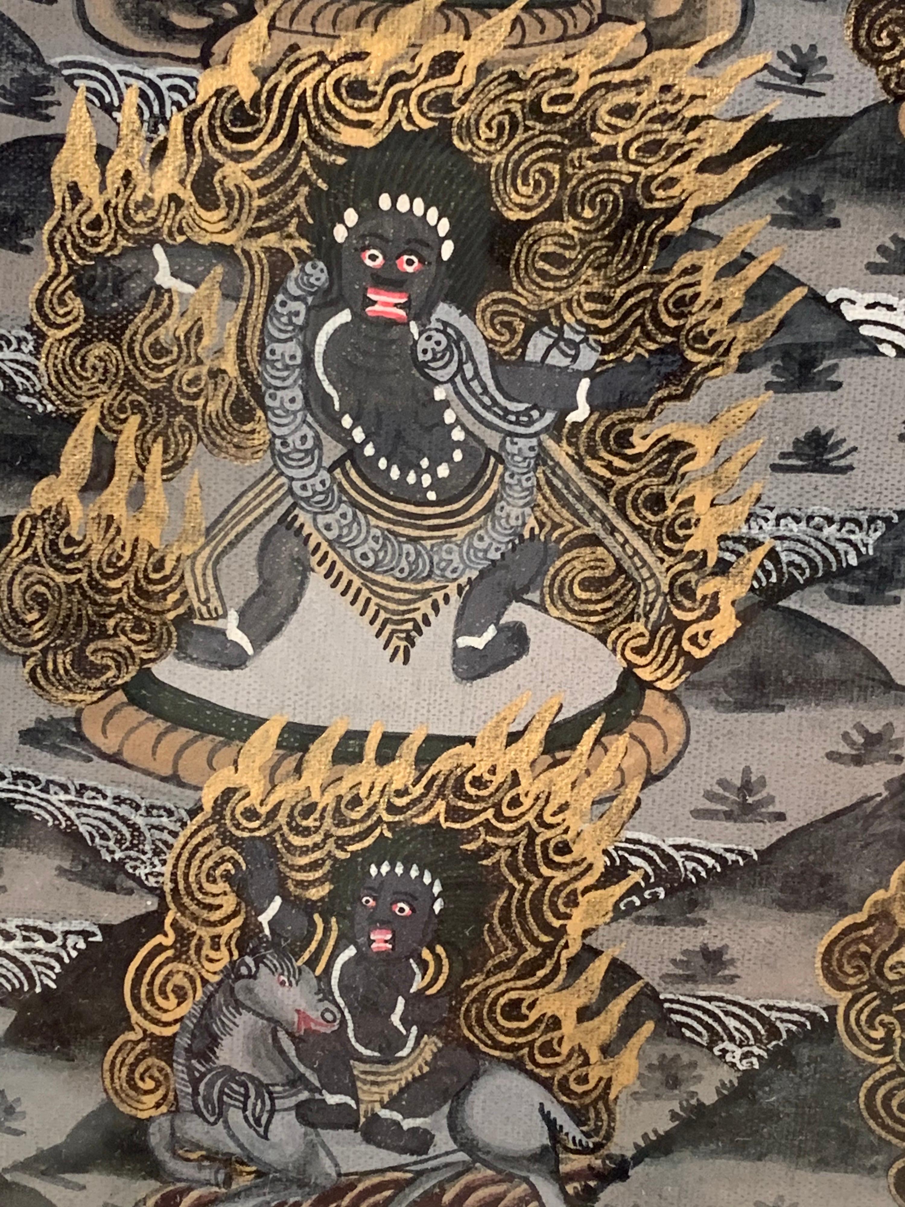 Thangka original peint à la main encadré cinq Mandala  Avec l'or 24 carats en vente 8